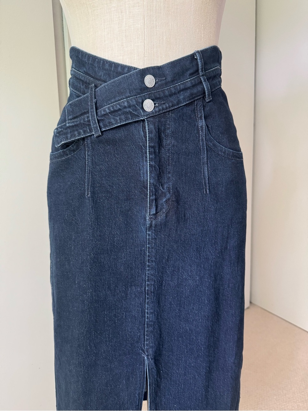 Anthropologie Pilcro Arden Double Waist Midi Jean Skirt Dark Denim NWOT - Picture 3 of 13